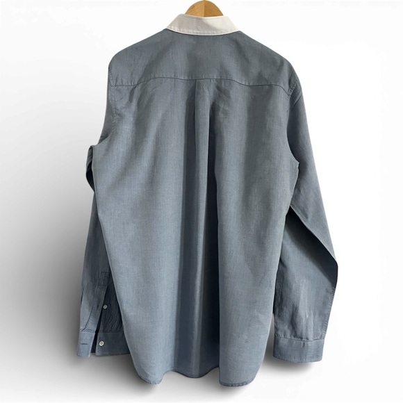 Sandro Paris Men’s XL Blue & White Mandarin Collar Shirt - Picture 2 of 3